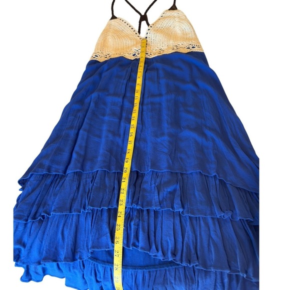 NWT Crochet Bustier Dress XL Blue Tiered Ruffle High Low Hem Boho CoastalCowgirl - Picture 9 of 10